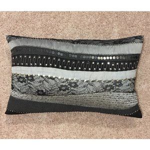 Black & Silver Lumbar Pillow by Loloi Rugs - Lace & Sequins (14" x 22") - NWOT